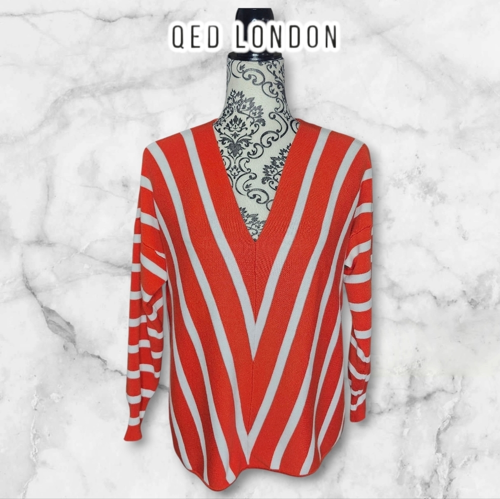 QED LONDON Orange & White Striped Sweater - Small
